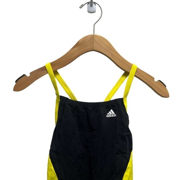 Adidas Solid Splice Vortex Back One Piece Swimsuit Yellow - Picture 5 of 6